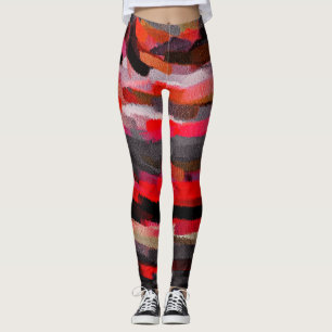 Legging Pintura de Abstrato preto vermelho laranja vermelh