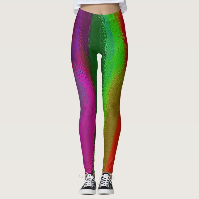 Legging Pintura de Abstrato verde-roxo (Frente)