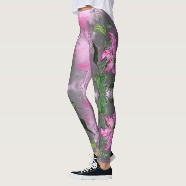Legging Pintura de Arte Migrada com Flor Rosa Púrpura - (Esquerda)