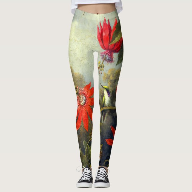 Legging Pintura de beija-flor e flores de maracujá (Frente)