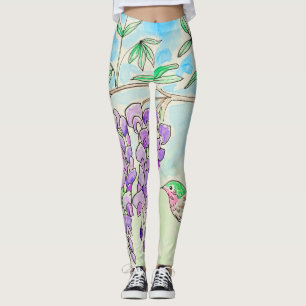 Legging Pintura de Hummingbird e Wisteria