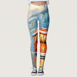 Legging Pintura de óleo de elétrico de cidade antiga