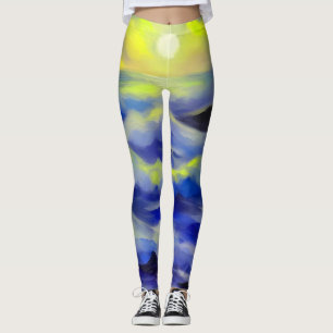 Legging Pintura de ondas azuis escuras sob o sol