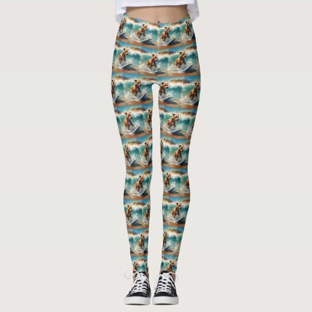 Legging Pintura de surfe em praia americana Staffordshire (Frente)