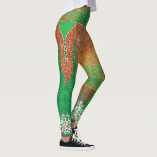 Legging pintura de um campo verde com uma borda laranja