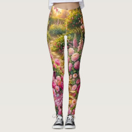 Legging Pintura do Caminho do Jardim de Flores Rosa Sonhad