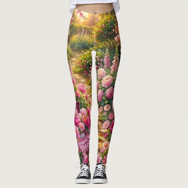 Legging Pintura do Caminho do Jardim de Flores Rosa Sonhad (Frente)