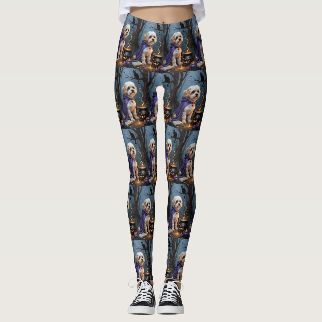 Legging Pintura do Dia das Bruxas Bichon Frise (Frente)