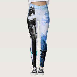 Legging Pintura egípcia azul da arte
