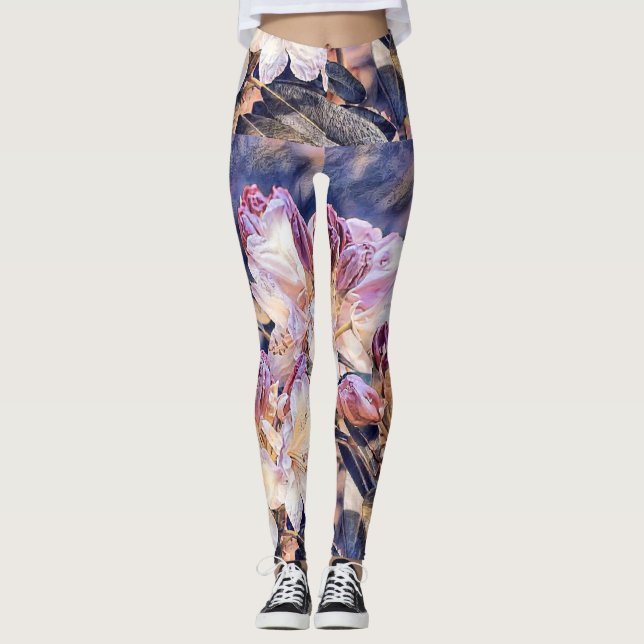 Legging Pintura em aquarela com flor de azeea roxa (Frente)