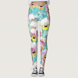 Legging Pintura em aquarela de pincéis brancos cor-de-rosa