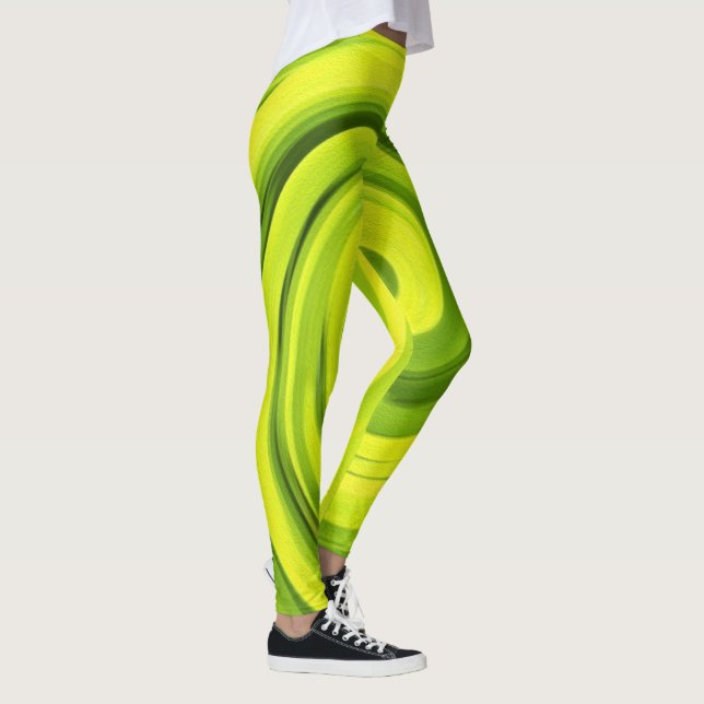 Legging Pintura em espiral de arte líquida verde-Abstrato  (Direita)