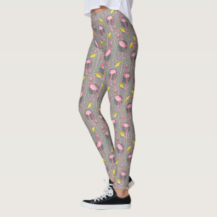 Legging Pintura Flamingo Arte Deco Ferns Cinza Amarelo 20