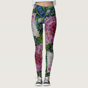 Legging pintura floral a abstrato cor rosa de pedras