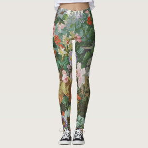 Legging Pintura floral de flores coloridas vintage bonitas