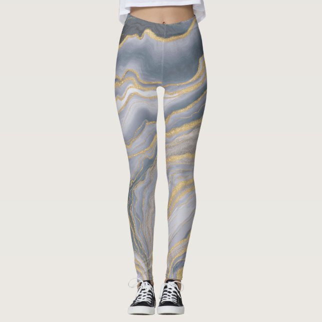 Legging Pintura líquida de fluido Dourado da cinza (Frente)