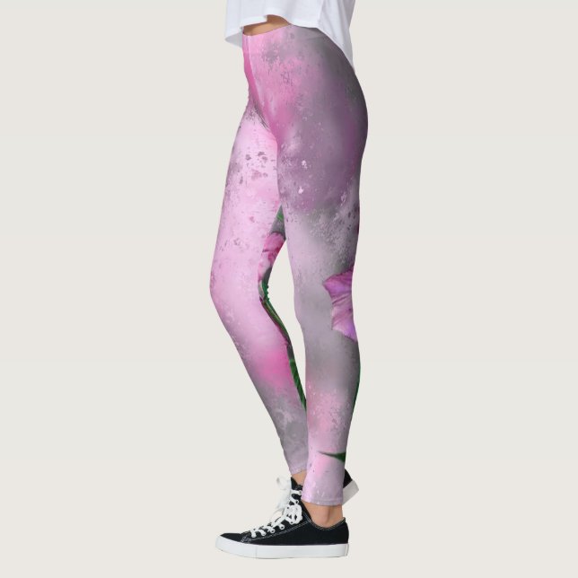 Legging Pintura Migra De Flor Rosa Púrpura (Esquerda)