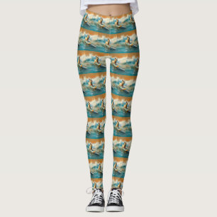 Legging Pintura para surfar na praia do Biewer Terrier