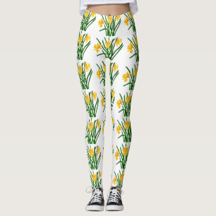 Legging Pintura Por Aquarela Amarela Daffodil Floral