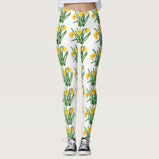 Legging Pintura Por Aquarela Amarela Daffodil Floral