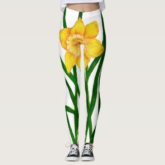 Legging Pintura Por Aquarela Amarela Daffodil Floral
