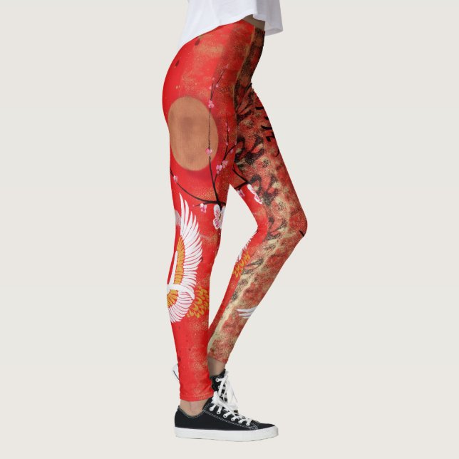 Legging Pintura vermelha japonesa de Japão sakura do sol (Direita)