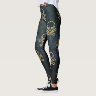Legging Pirata Esparsa Jolly Roger em Segundo Plano Escuro