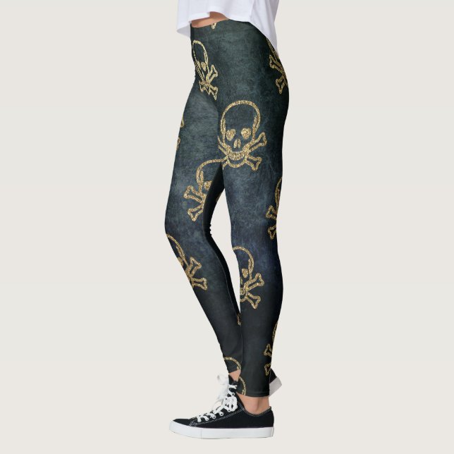 Legging Pirata Esparsa Jolly Roger em Segundo Plano Escuro (Esquerda)