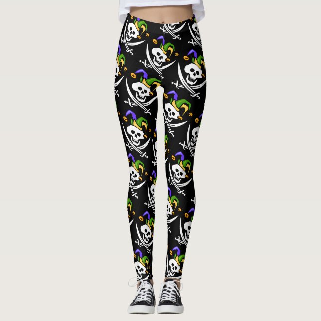 Legging Pirata, Jolly Roger, estilo Mardi Gras, (Frente)