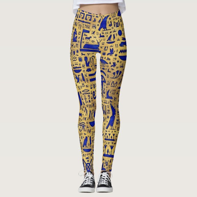 Legging Piróglifo egípcio Lapis Lazuli e Dourado (Frente)