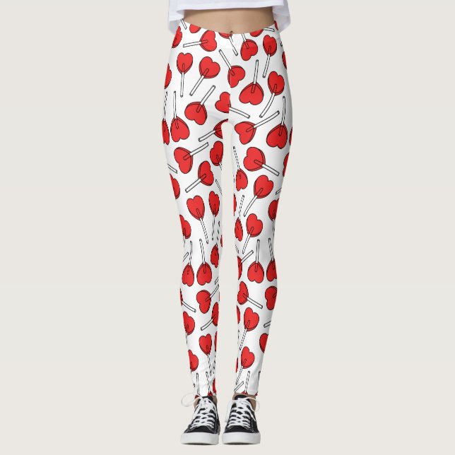 Legging Pirulitos Vermelhos, Pirulitos em Forma de Coração (Frente)