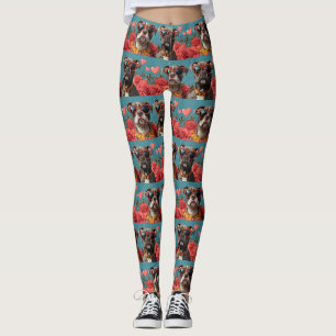 Legging Pitbull Com Corações Rosas Dia dos Namorados