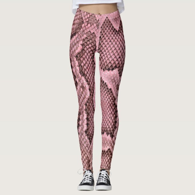 Legging Píthon Impressão Cobra, cor-de-rosa (Frente)