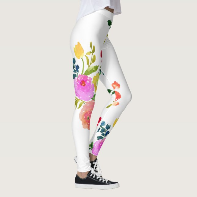 Legging PixDezines Floral Aquarela/Ranunculus/Rosa (Direita)