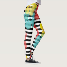 Legging PixDezines Hibisco/Amarelo/Laranja/Azul Claro/DIY