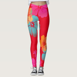 Legging PixDezines Hibisco/Rosa/Laranja/Aqua/DIY Fundo