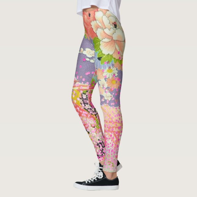 Legging PixDezines Kimono/Pêonias/Blossomas de Cereja (Esquerda)