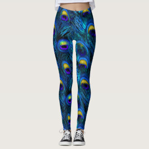 Legging PixDezines Peacock Feather/Cobalt/Aqua