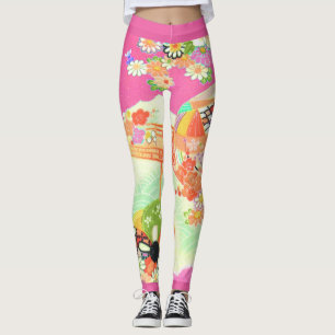 Legging PixDezines Quimono/Peônias/Cerejeiras
