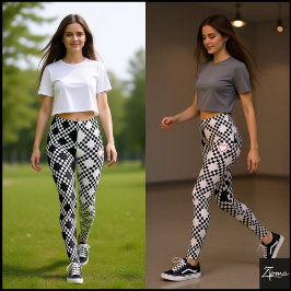 Legging Pixel Padrão Meio preto e meio branco