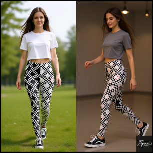 Legging Pixel Padrão Meio preto e meio branco