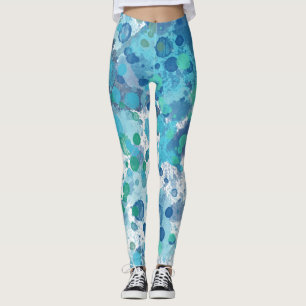 Legging Placas de Abstrato de Aquarela Azul
