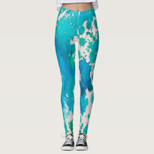 Legging Placas de aquarela brancas azuis