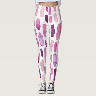 Legging Placas De Aquarela: Cor De Rosa, Púrpura.