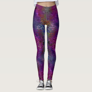 Legging Placas de cor rosa a escamosas coloridas e folhas