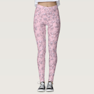 Legging Placas de pérolas brancas-rosadas em veludo rosa
