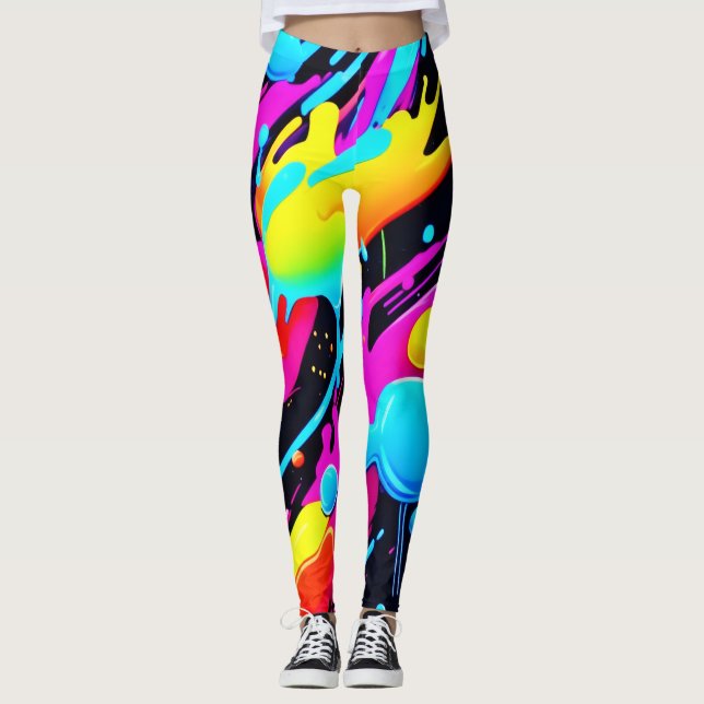 Legging Placas Neon Brilhantes no Trabalho de arte de Abst (Frente)