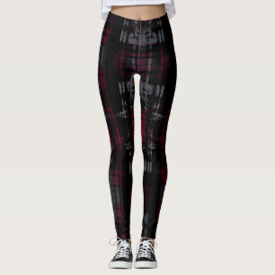 Legging Plaid Padrão Grunge Gótico Escuro Esfarrapado