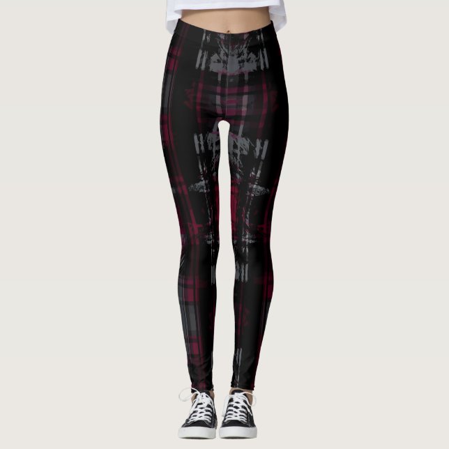 Legging Plaid Padrão Grunge Gótico Escuro Esfarrapado (Frente)