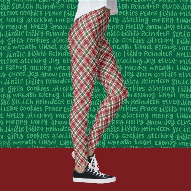 Legging Plaid Tartan Christmas Red & Green Holiday Comfort (Criador carregado)